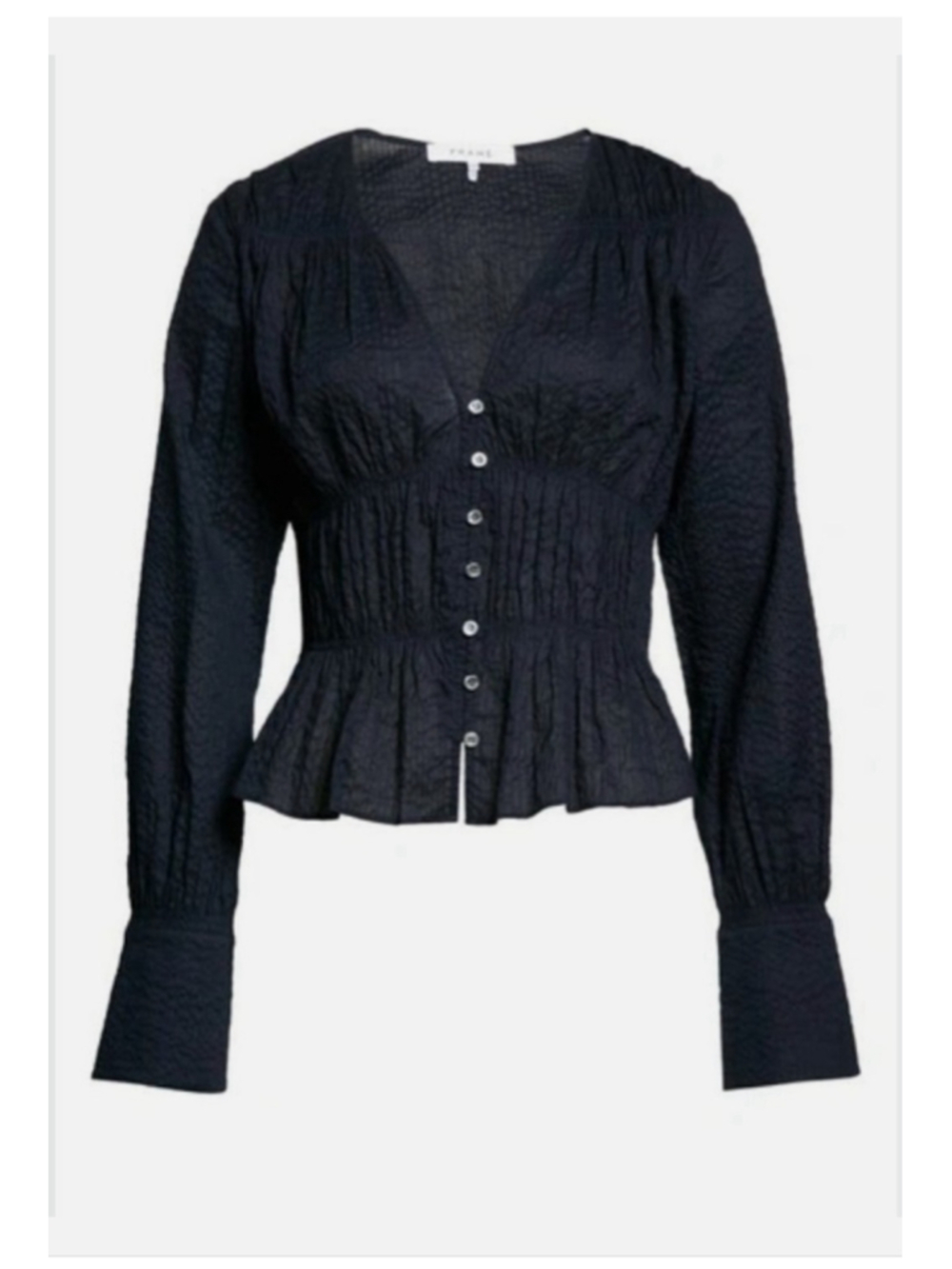 Women's FRAME Navy Blue Long Sleeve ButtonDown Balletcore Romantic Blouse Size S
